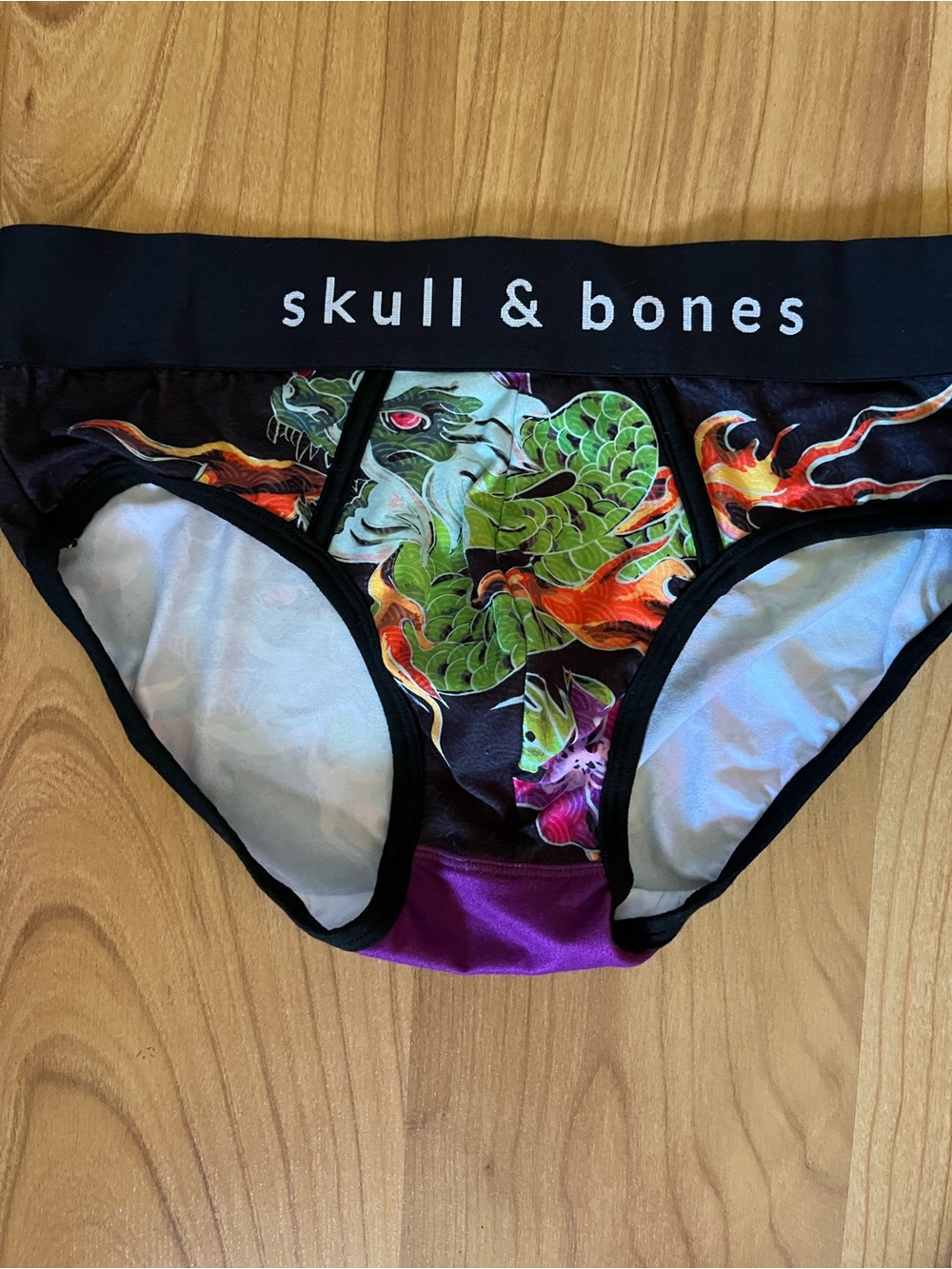 Skull & Bones Dragon Print Bikini Briefs - Black, Green, Orange, Purple